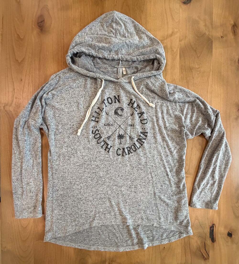 Hilton Head South Carolina Gray Lightweight Long Sleeve Hoodie Size L